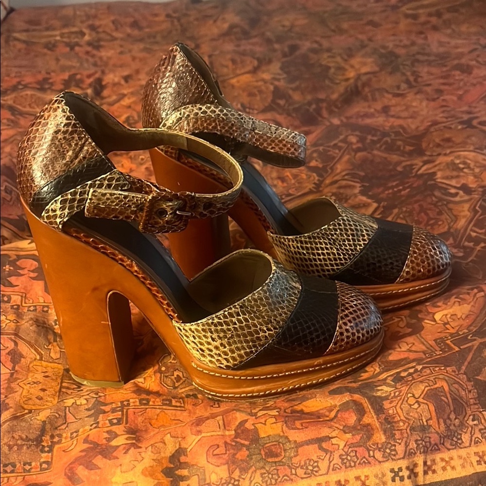 Marni Brown and Tan Snakeskin Heels